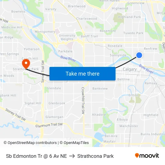 Sb Edmonton Tr @ 6 Av NE to Strathcona Park map