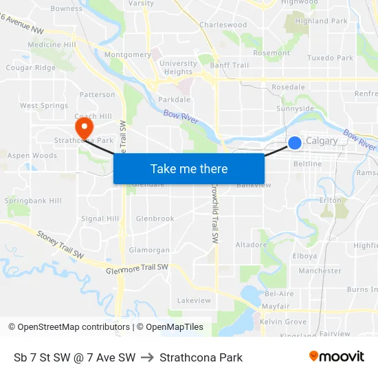 Sb 7 St SW @ 7 Ave SW to Strathcona Park map