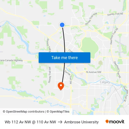 Wb 112 Av NW @ 110 Av NW to Ambrose University map