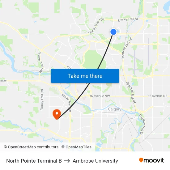North Pointe Terminal B to Ambrose University map