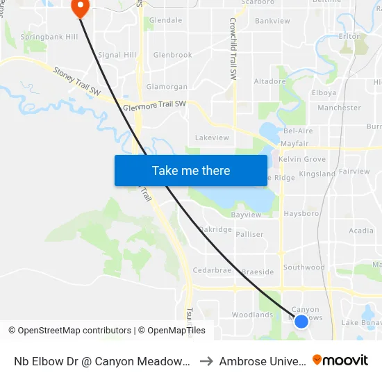 Nb Elbow Dr @ Canyon Meadows Dr SW to Ambrose University map