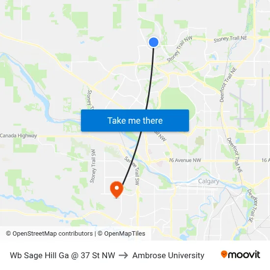 Wb Sage Hill Ga @ 37 St NW to Ambrose University map