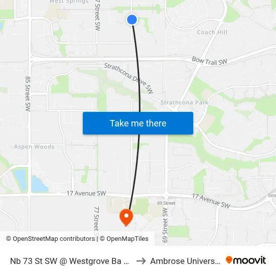 Nb 73 St SW @ Westgrove Ba SW to Ambrose University map