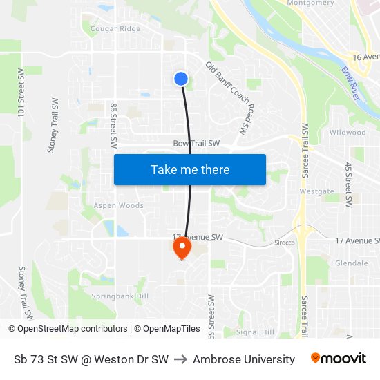 Sb 73 St SW @ Weston Dr SW to Ambrose University map