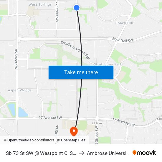 Sb 73 St SW @ Westpoint Cl SW to Ambrose University map