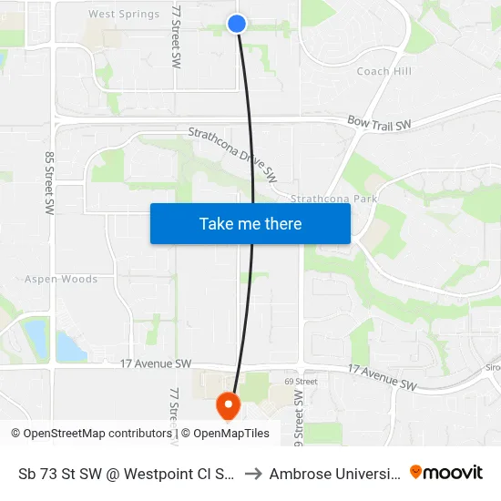 Sb 73 St SW @ Westpoint Cl SW to Ambrose University map