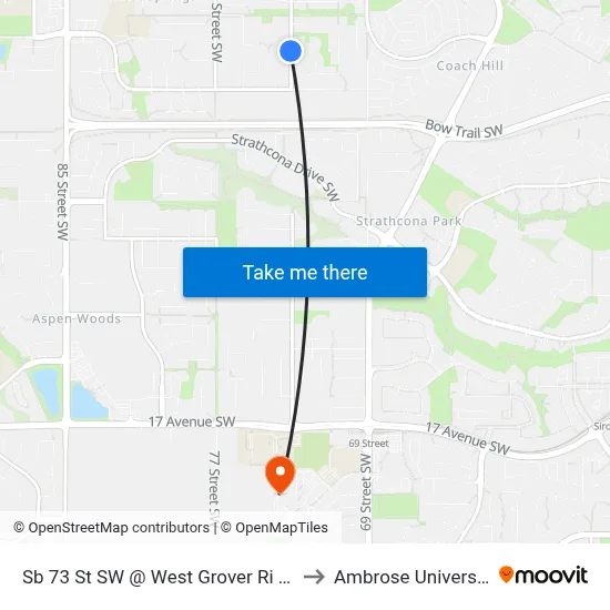 Sb 73 St SW @ West Grover Ri SW to Ambrose University map