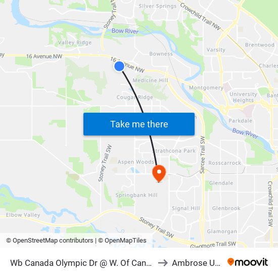 Wb Canada Olympic Dr @ W. Of Canada Olympic Rd SW to Ambrose University map