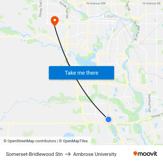 Somerset-Bridlewood Stn to Ambrose University map