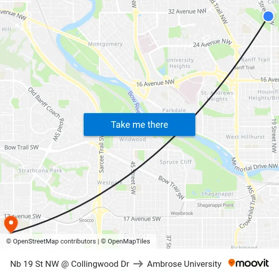 Nb 19 St NW @ Collingwood Dr to Ambrose University map