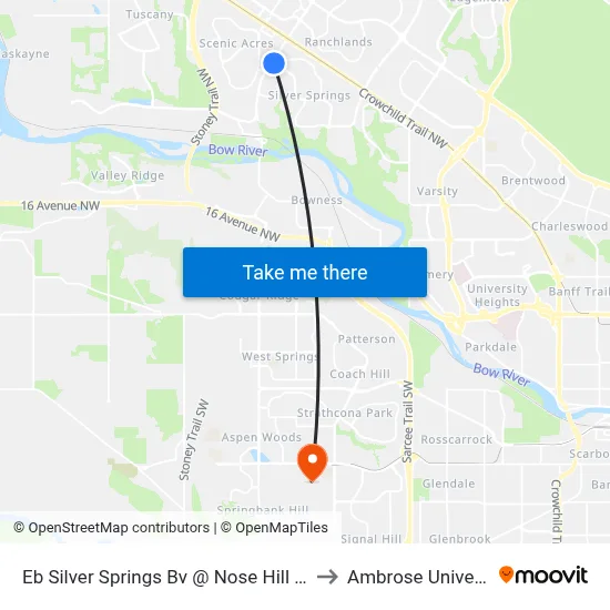 Eb Silver Springs Bv @ Nose Hill Dr NW to Ambrose University map