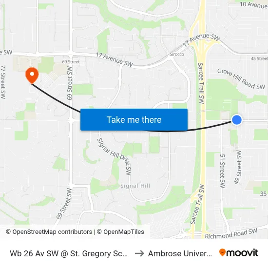 Wb 26 Av SW @ St. Gregory School to Ambrose University map