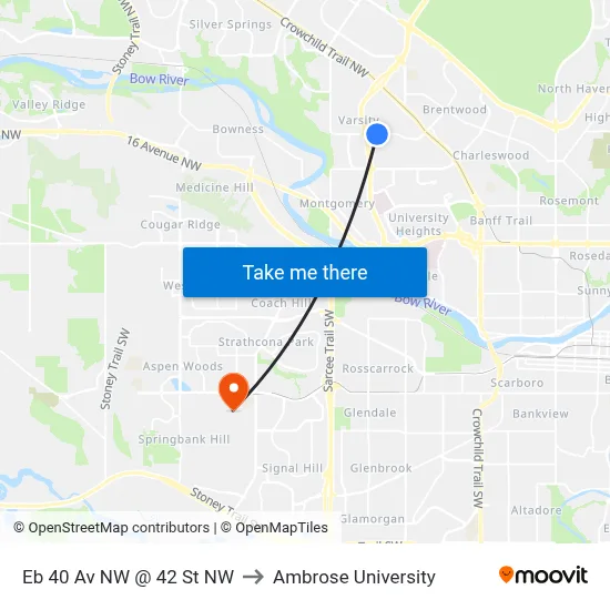 Eb 40 Av NW @ 42 St NW to Ambrose University map