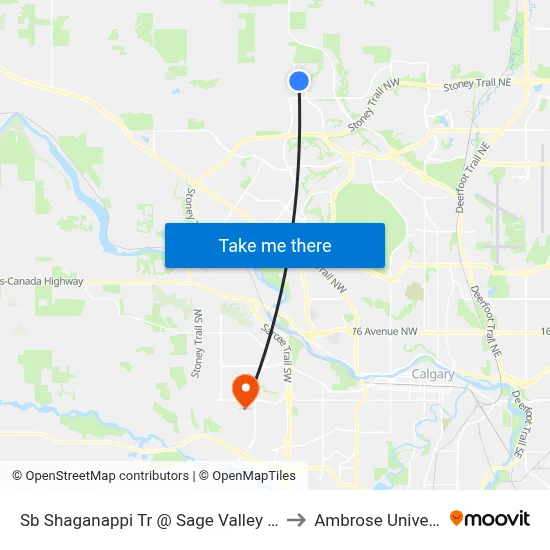 Sb Shaganappi Tr @ Sage Valley Bv NW to Ambrose University map