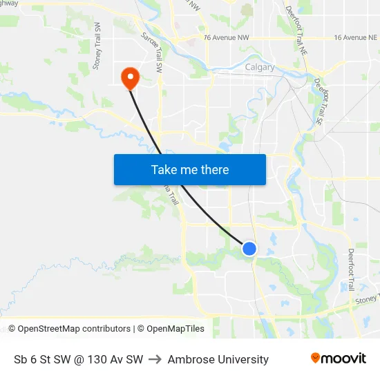 Sb 6 St SW @ 130 Av SW to Ambrose University map