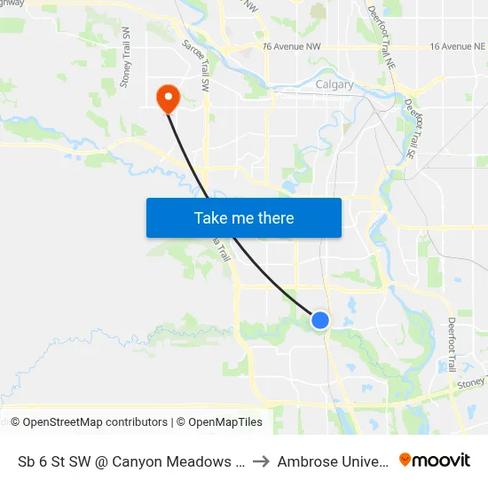 Sb 6 St SW @ Canyon Meadows Dr SW to Ambrose University map
