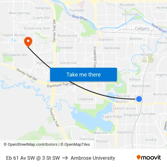 Eb 61 Av SW @ 3 St SW to Ambrose University map