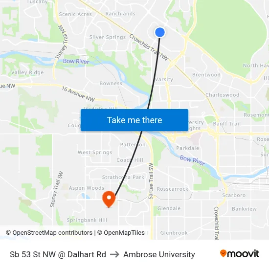 Sb 53 St NW @ Dalhart Rd to Ambrose University map