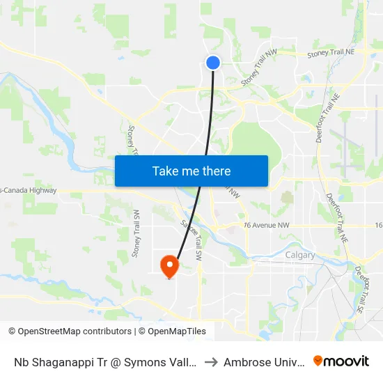 Nb Shaganappi Tr @ Symons Valley Py NW to Ambrose University map