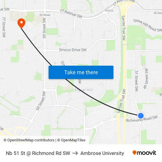 Nb 51 St @ Richmond Rd SW to Ambrose University map