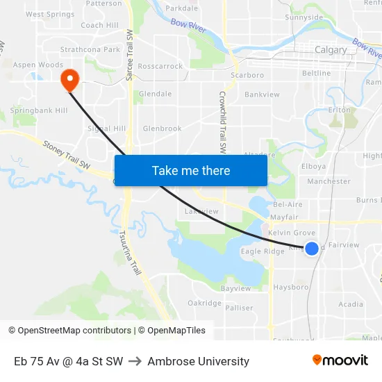 Eb 75 Av @ 4a St SW to Ambrose University map