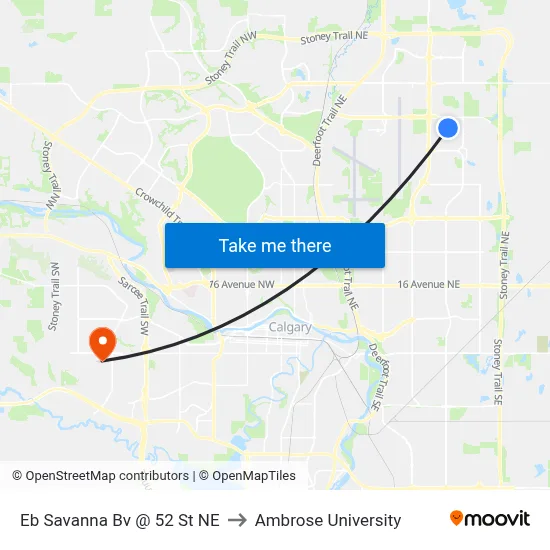 Eb Savanna Bv @ 52 St NE to Ambrose University map