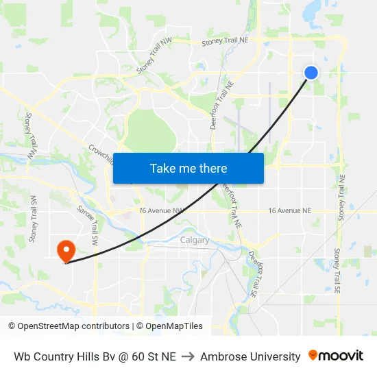 Wb Country Hills Bv @ 60 St NE to Ambrose University map