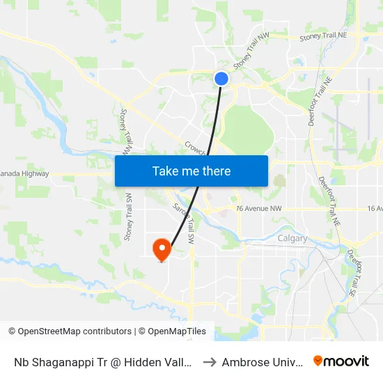 Nb Shaganappi Tr @ Hidden Valley Dr NW to Ambrose University map
