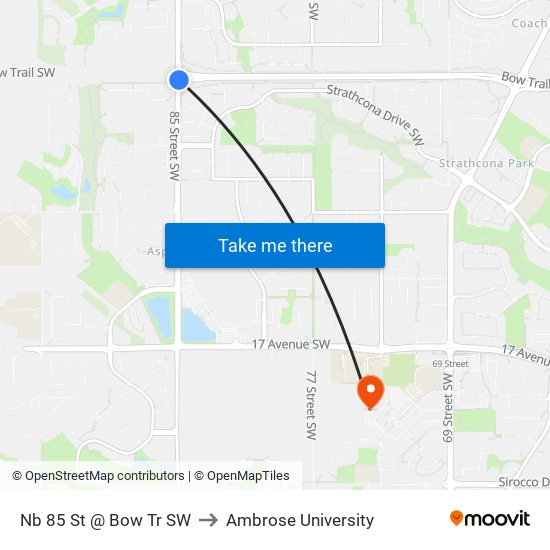 Nb 85 St @ Bow Tr SW to Ambrose University map