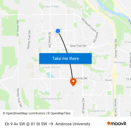 Eb 9 Av SW @ 81 St SW to Ambrose University map