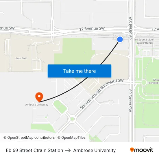 Eb 69 Street Ctrain Station to Ambrose University map