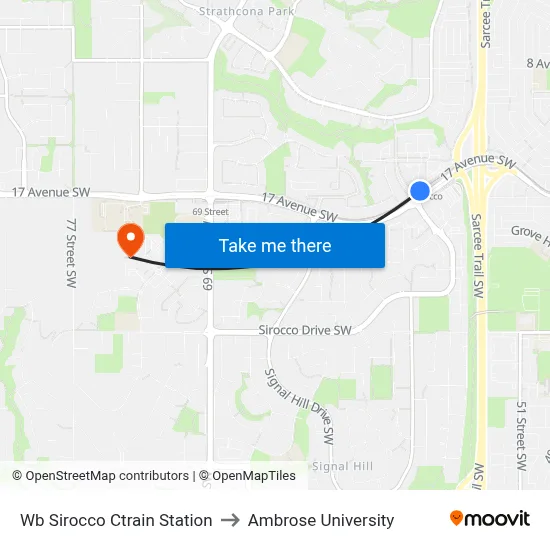 Wb Sirocco Ctrain Station to Ambrose University map