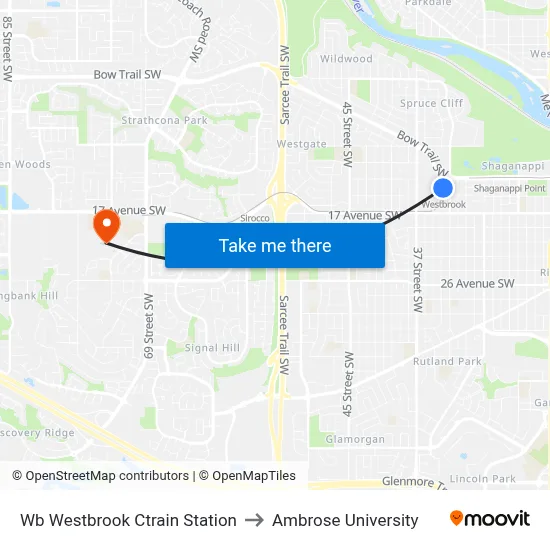Wb Westbrook Ctrain Station to Ambrose University map