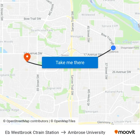 Eb Westbrook Ctrain Station to Ambrose University map