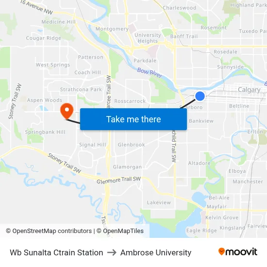Wb Sunalta Ctrain Station to Ambrose University map
