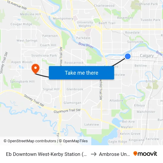 Eb Downtown West-Kerby Station (Free Fare Zone) to Ambrose University map