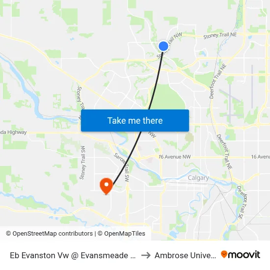 Eb Evanston Vw @ Evansmeade Wy NW to Ambrose University map