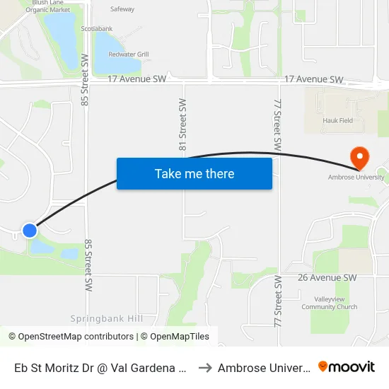 Eb St Moritz Dr @ Val Gardena Pl SW to Ambrose University map