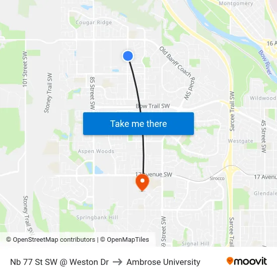 Nb 77 St SW @ Weston Dr to Ambrose University map
