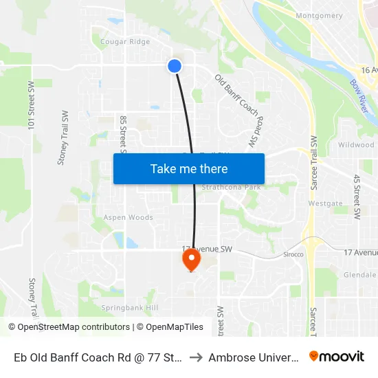 Eb Old Banff Coach Rd @ 77 St SW to Ambrose University map