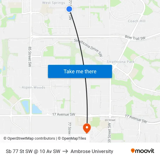 Sb 77 St SW @ 10 Av SW to Ambrose University map
