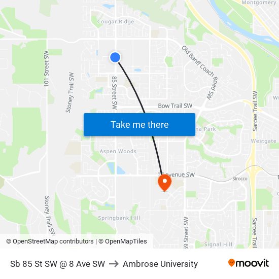 Sb 85 St SW  @ 8 Ave SW to Ambrose University map