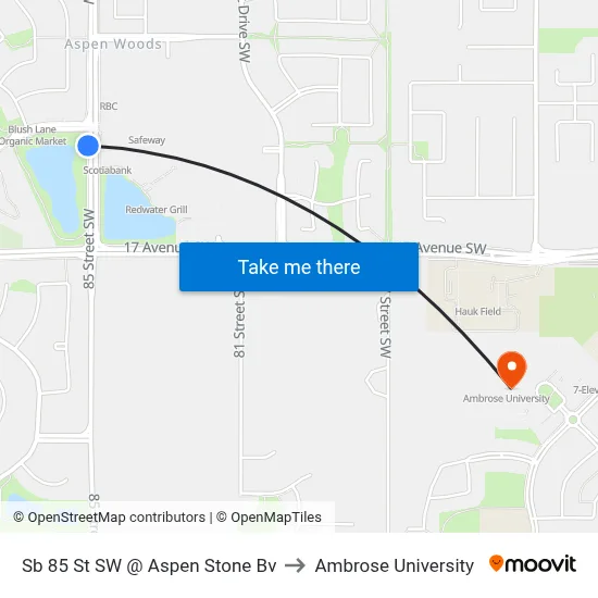 Sb 85 St SW @ Aspen Stone Bv to Ambrose University map