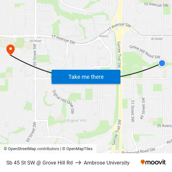 Sb 45 St SW @ Grove Hill Rd to Ambrose University map