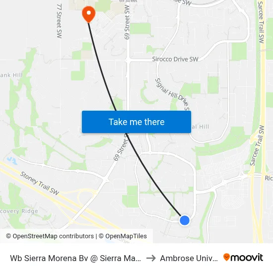 Wb Sierra Morena Bv @ Sierra Madre Cr SW to Ambrose University map