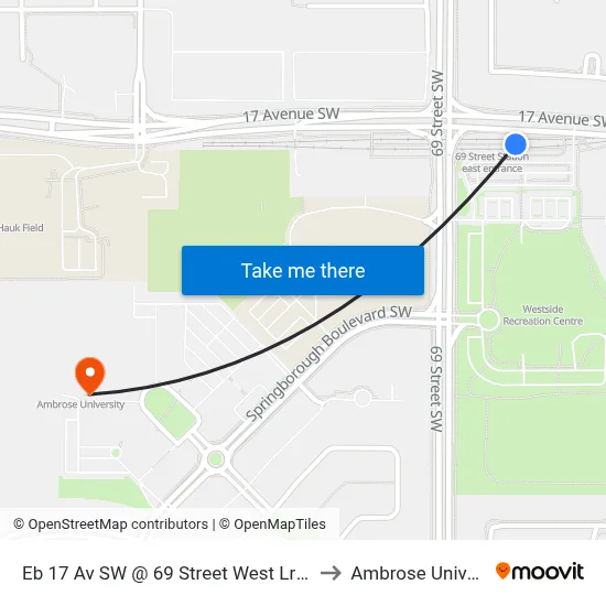 Eb 17 Av SW @ 69 Street West Lrt Station to Ambrose University map