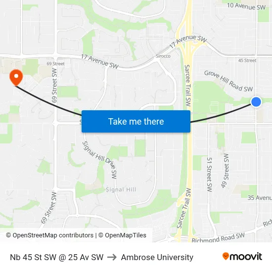 Nb 45 St SW @ 25 Av SW to Ambrose University map