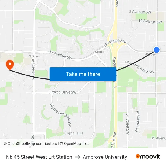 Nb 45 Street West Lrt Station to Ambrose University map