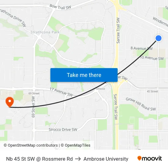 Nb 45 St SW @ Rossmere Rd to Ambrose University map
