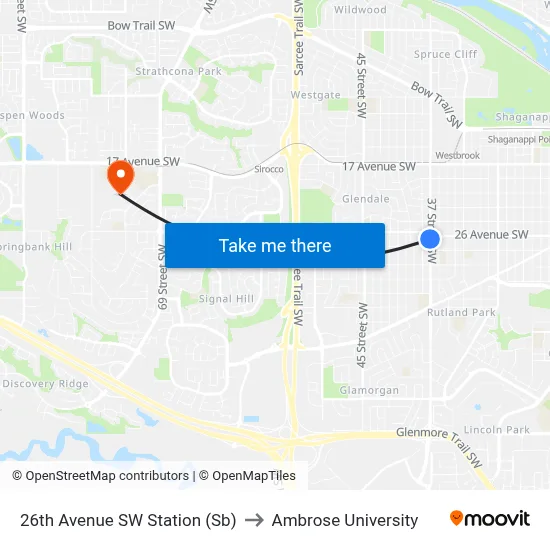 26th Avenue SW Station (Sb) to Ambrose University map
